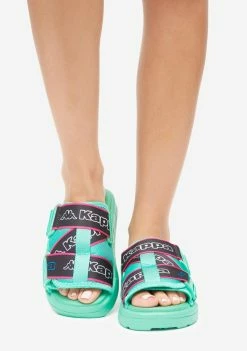 Kappa Sandals Green Logo Tape Kalpi Slides
