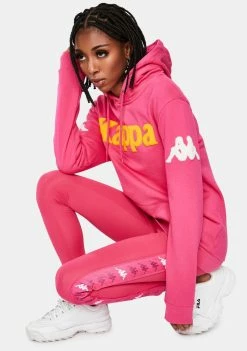 Kappa Pink 222 Banda Bluvi Pullover Graphic Hoodie Tops