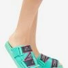 Kappa Sandals Green Logo Tape Kalpi Slides