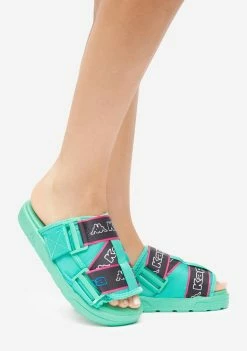 Kappa Sandals Green Logo Tape Kalpi Slides