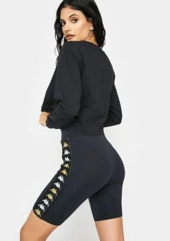 Kappa Sporty Biker Shorts Black Yellow 222 Banda Utuado Bike Shorts