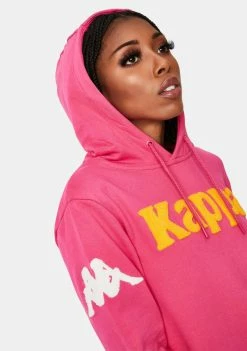 Kappa Pink 222 Banda Bluvi Pullover Graphic Hoodie Tops